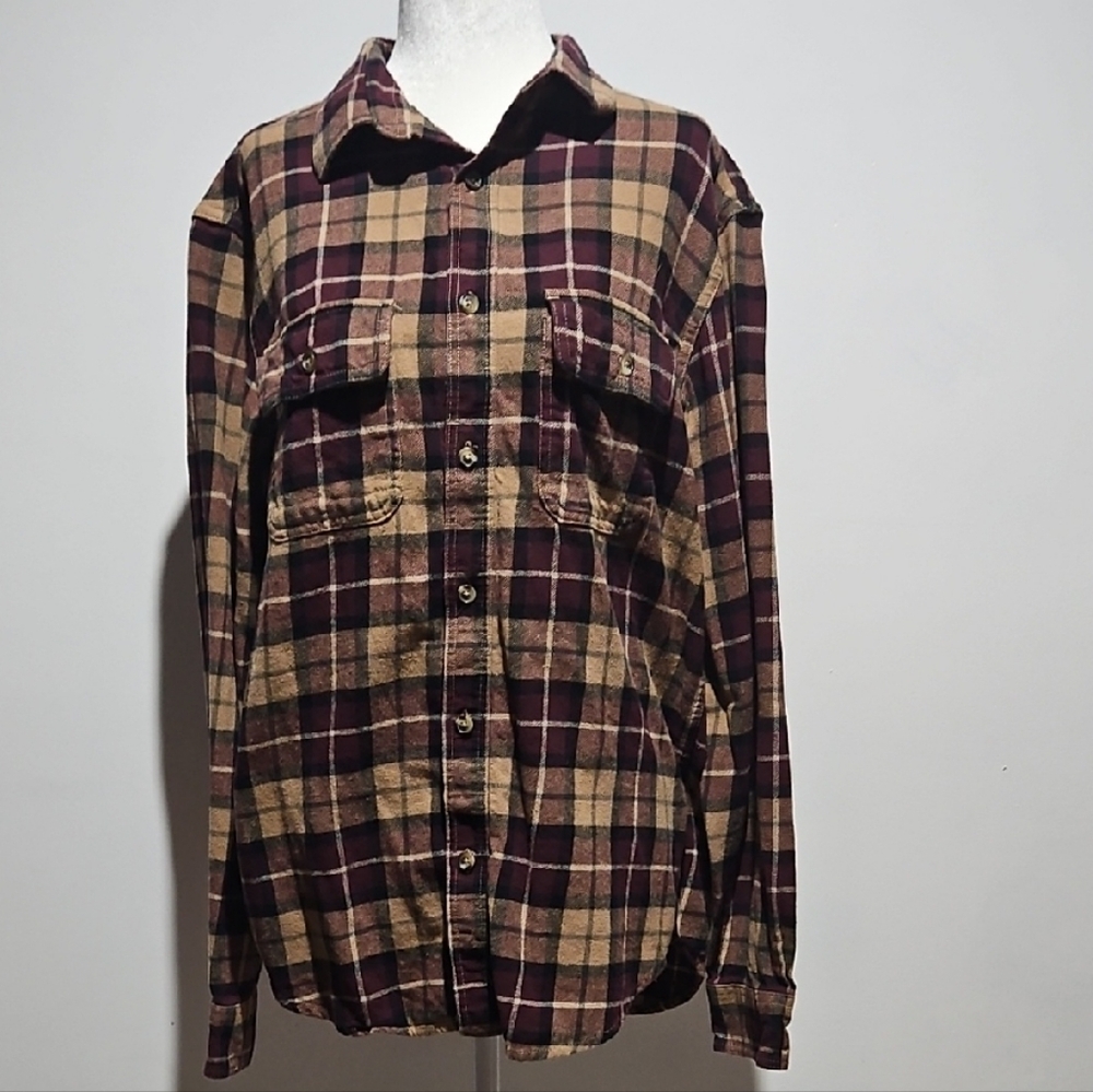 Old Navy Checkered Button Down Shirt - Burgundy and Beige